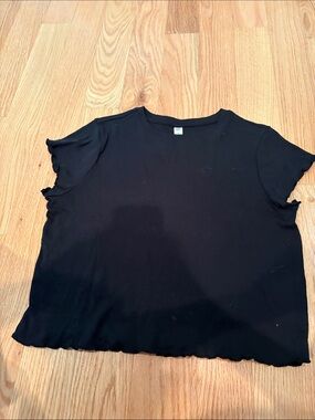 bp Black Short Sleeve Tee with Lettuce-Edge Hem